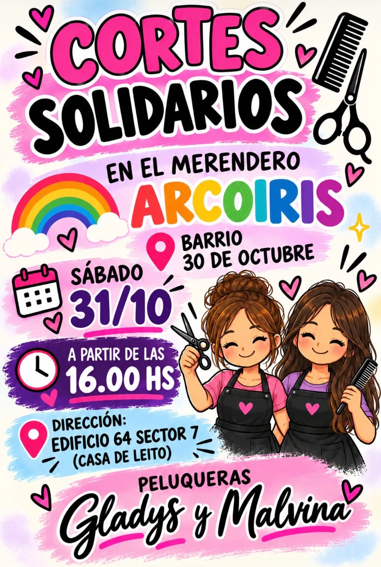 Cortes de pelo solidarios en el merendero Arcoíris del barrio 30 de Octubre