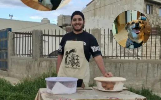 Vecino vende tortas fritas para costear la fisioterapia de su perro Panqui