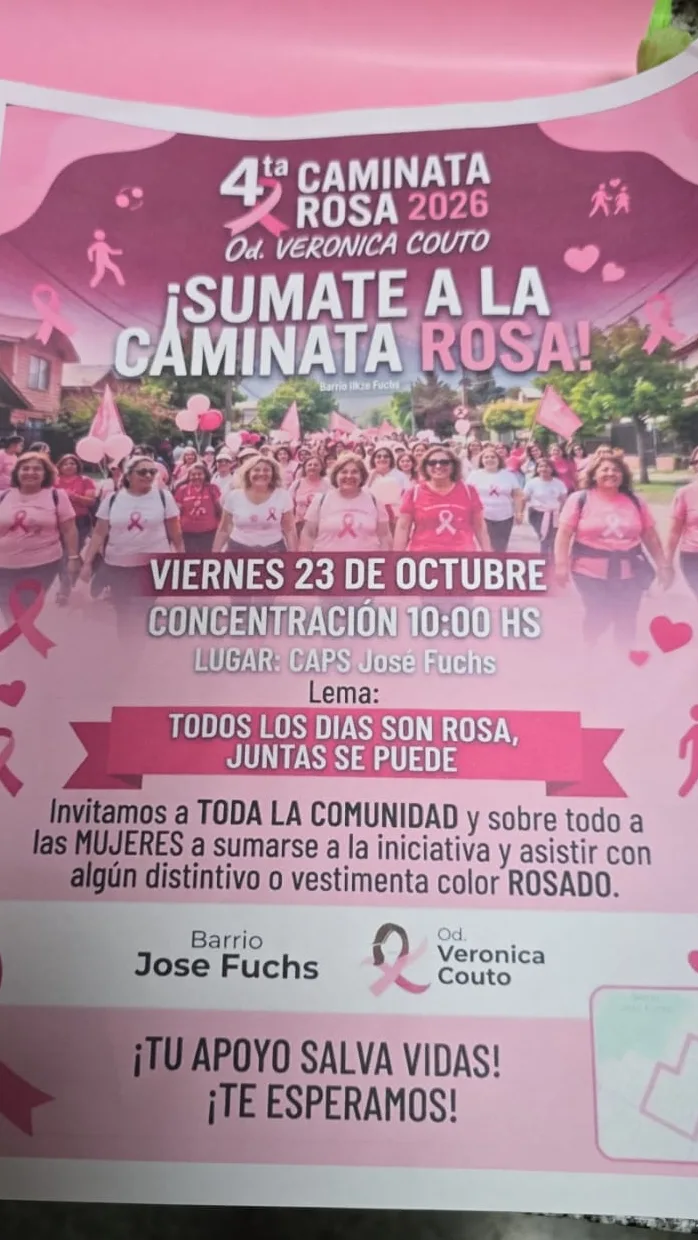 José Fuchs convoca a una Caminata Rosa con baile y música en el centro de salud