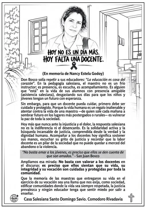 Casa Salesiana de Comodoro pidió proteger a los docentes tras la muerte de Nancy Godoy