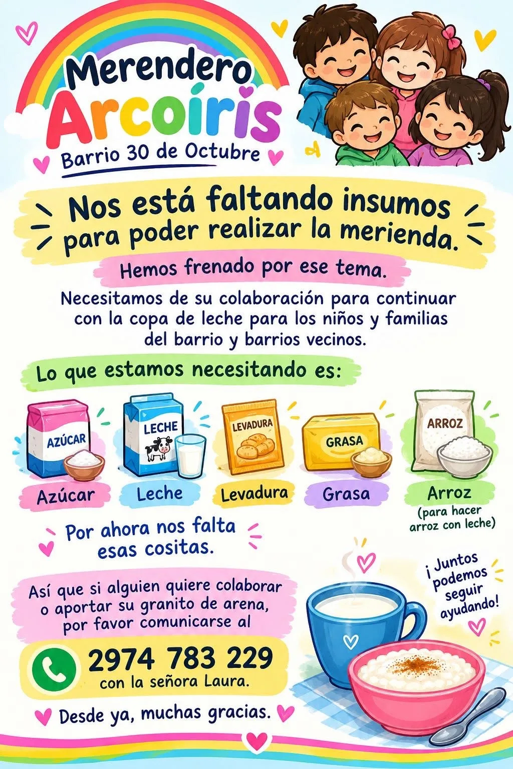 El merendero Arcoíris del barrio 30 de Octubre pidió donaciones para retomar la merienda