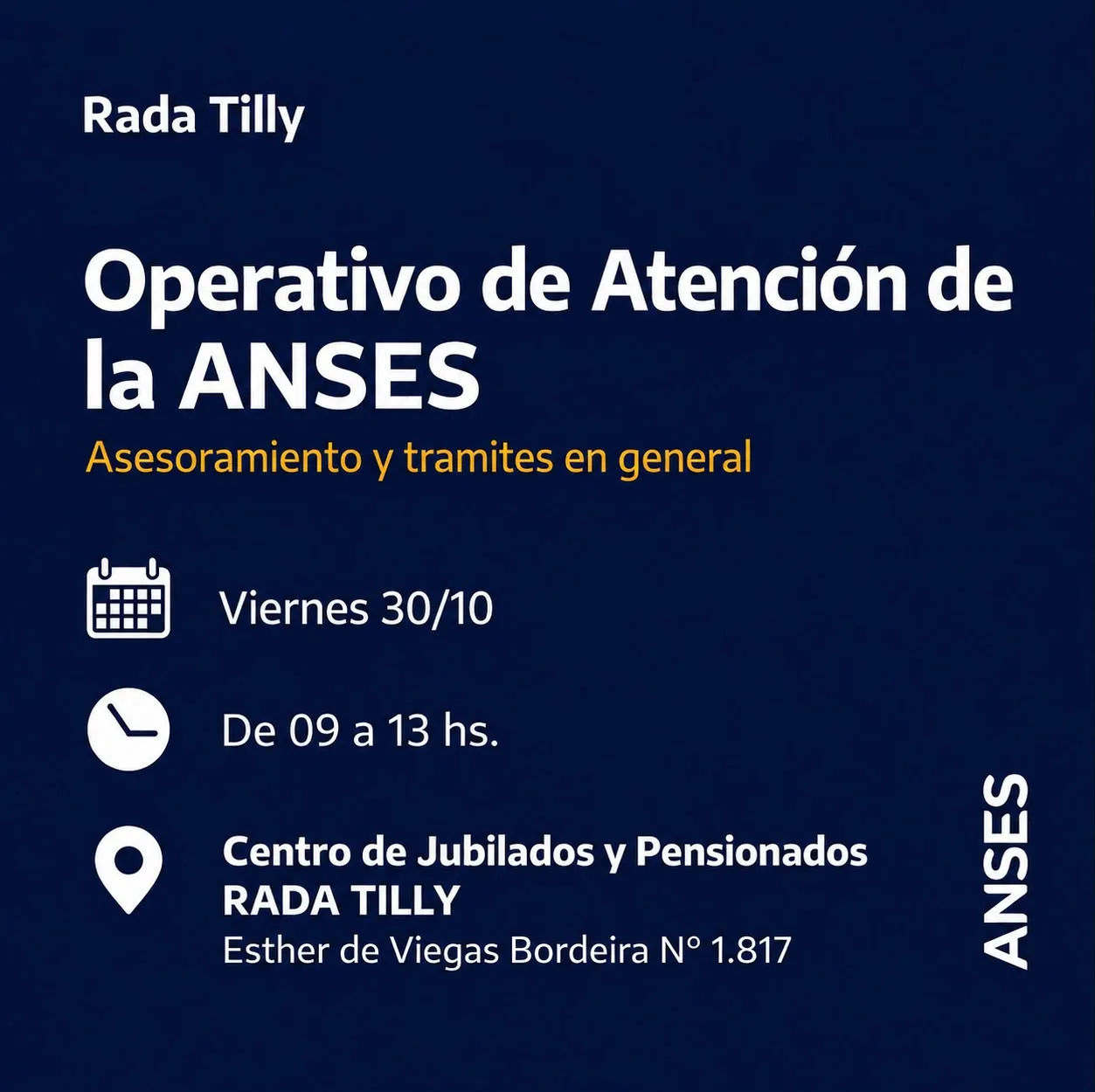 ANSES atenderá en Rada Tilly este viernes sin turno previo