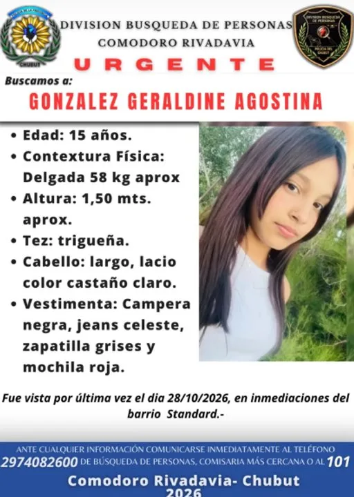 Búsqueda de Geraldine González en Comodoro Rivadavia